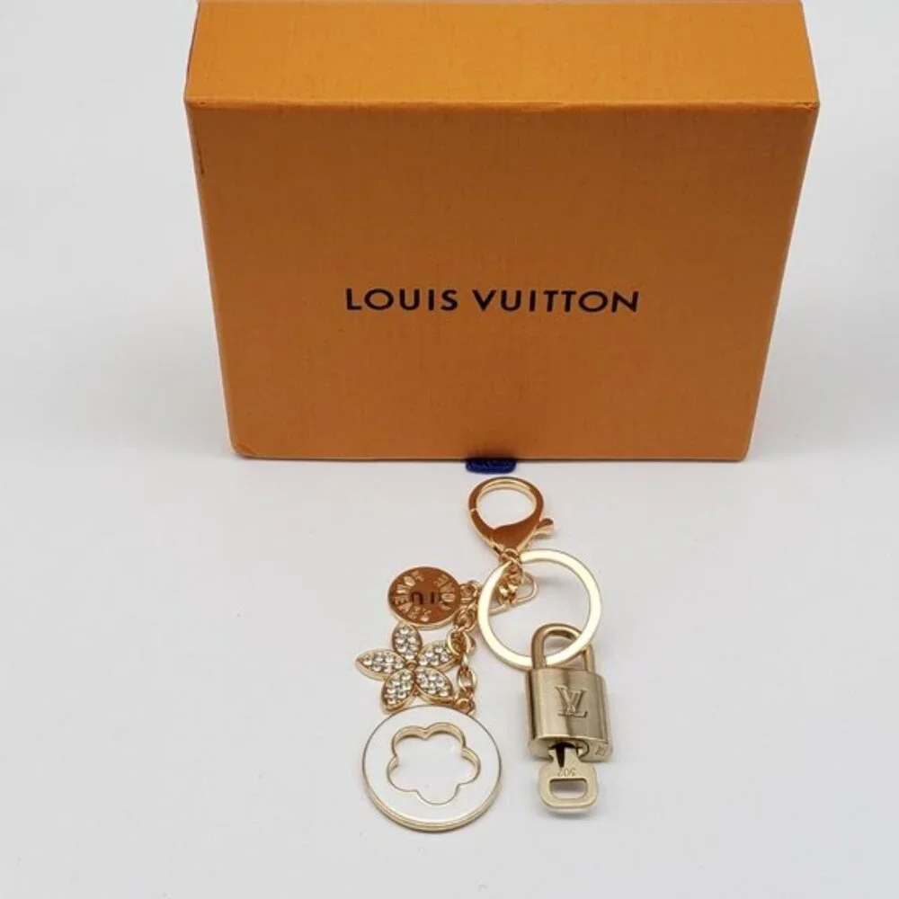 Authentic Louis Vuitton Gold Lock & Box w/ Unbranded Flower Bagcharm 120825